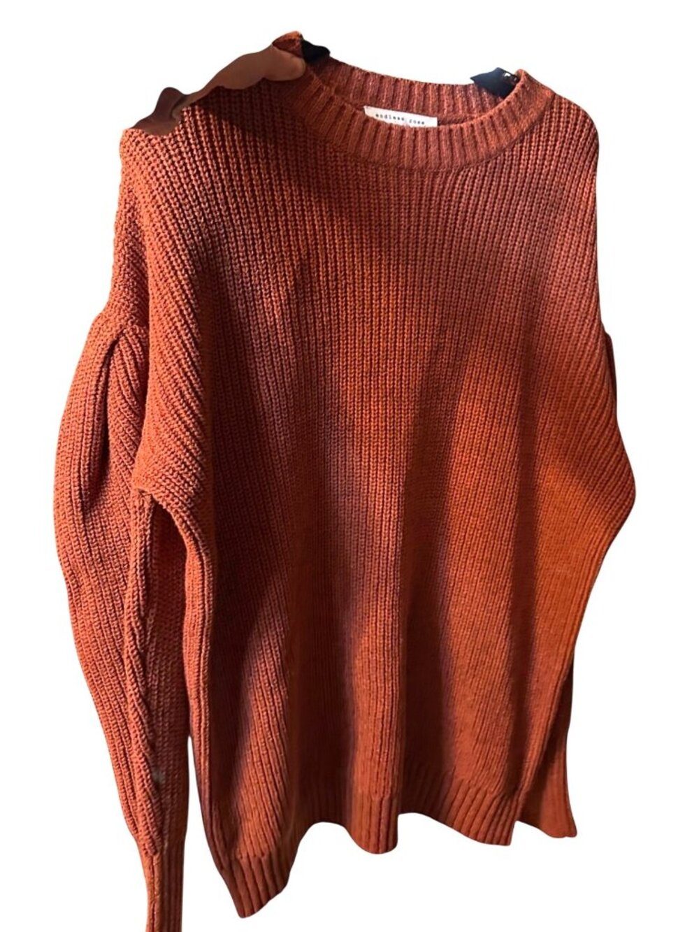 Rust Orange Endless Rose Knit Sweater Ribbed Pattern Long Sleeves Crew Neck